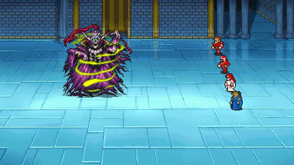 The Warriors of Light battle Lich (Past) on B1 of the Chaos Shrine
