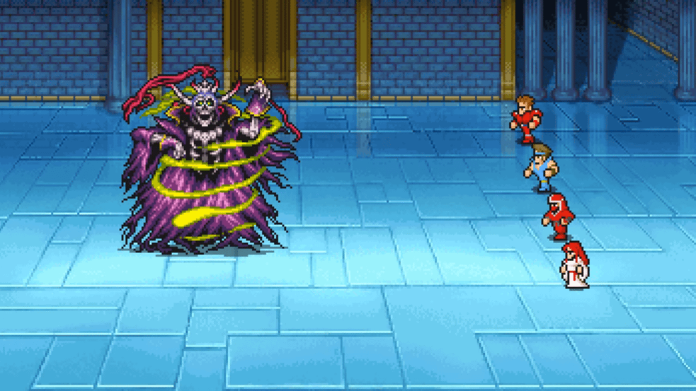 The party uses holy magic and buffed attacks against Lich