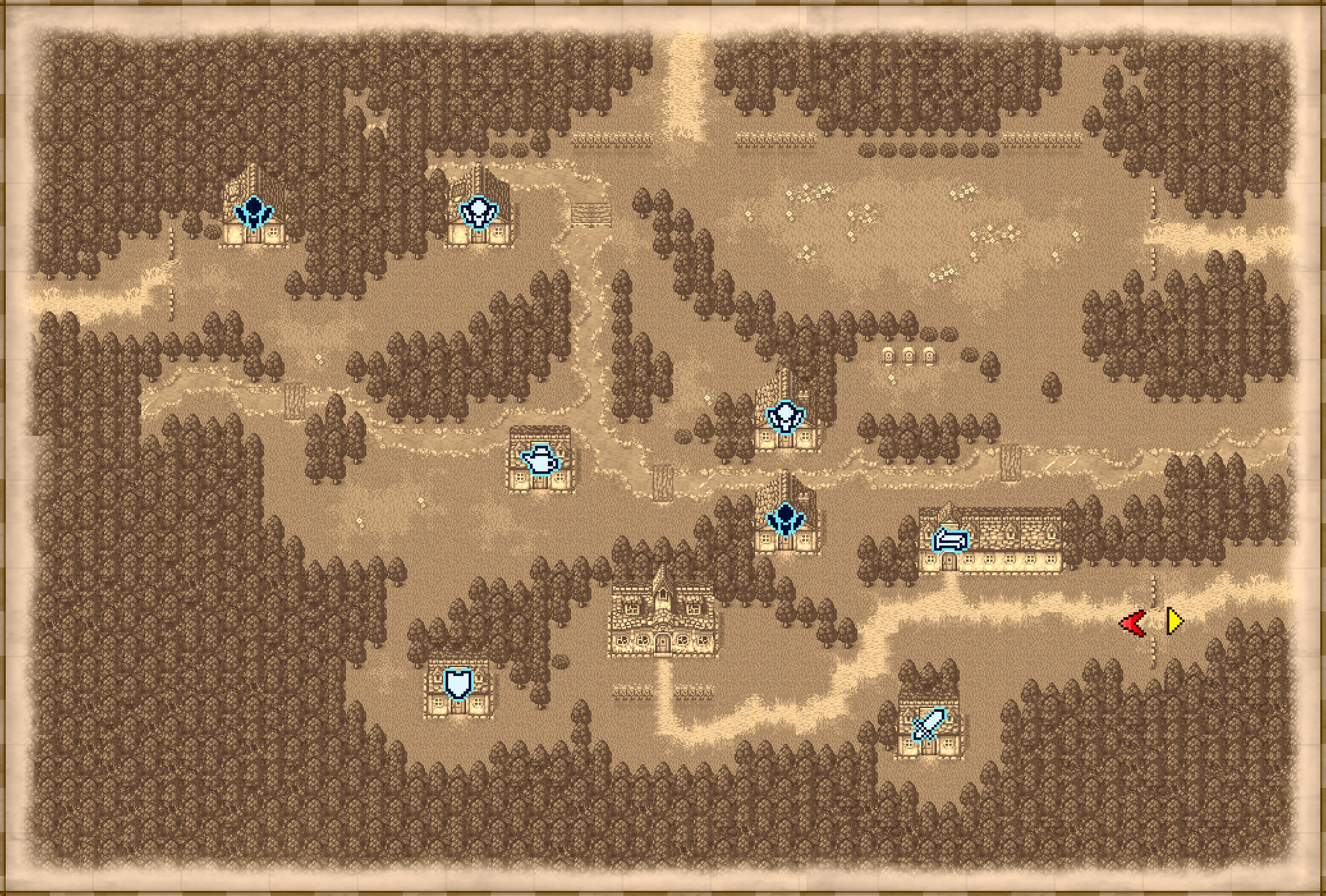 Elfheim town map with shop locations
