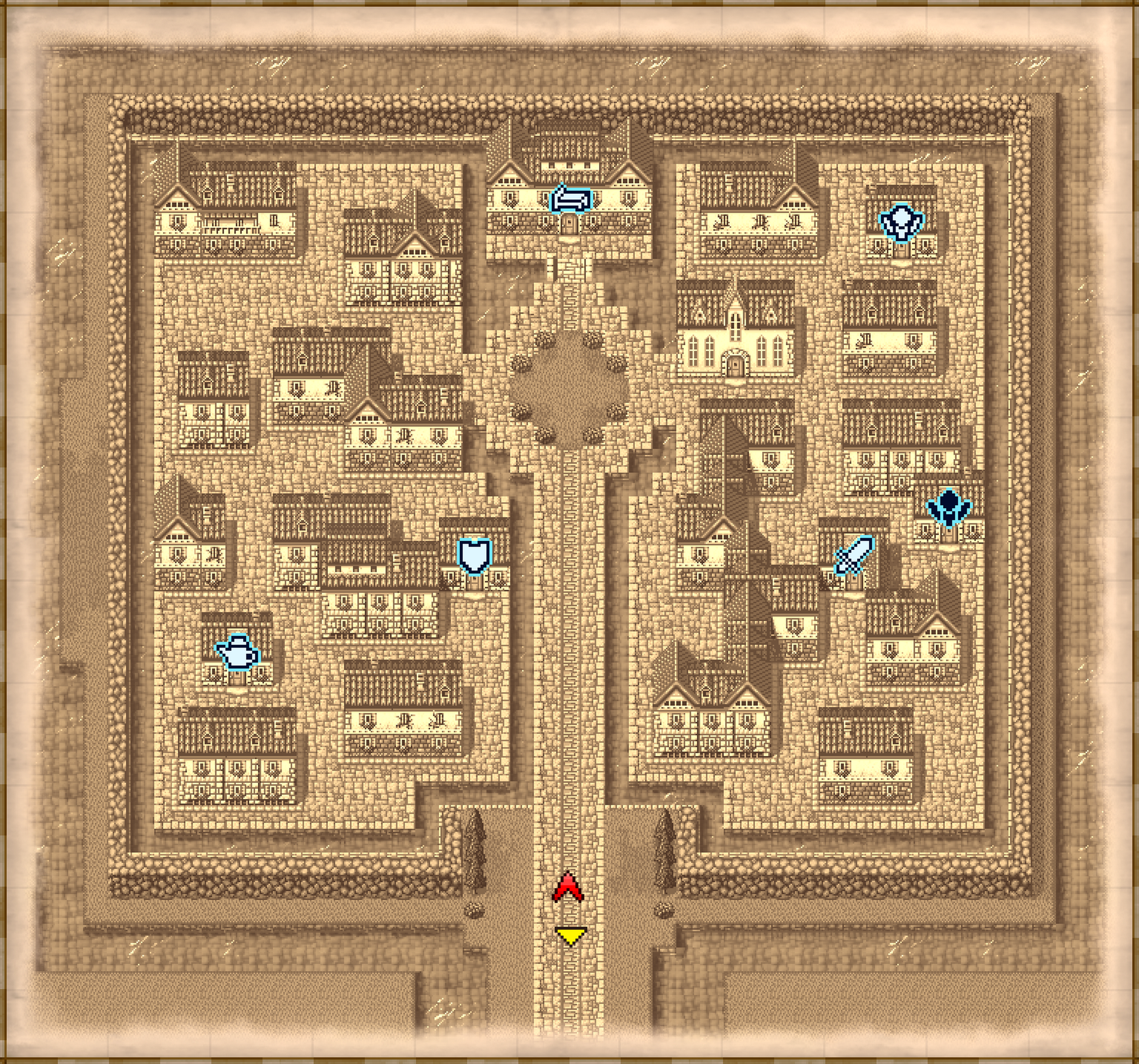 Pravoka town map with shop locations