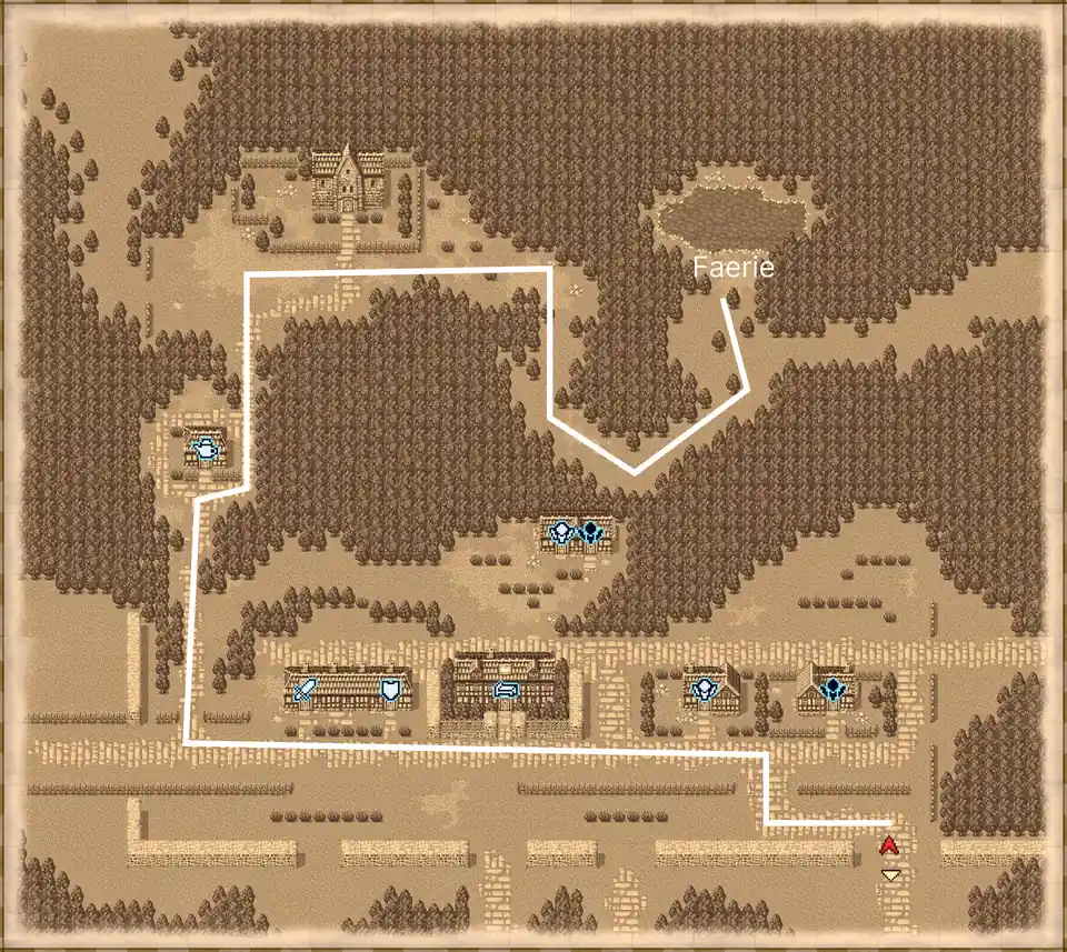 Gaia town map showing the path to the pond