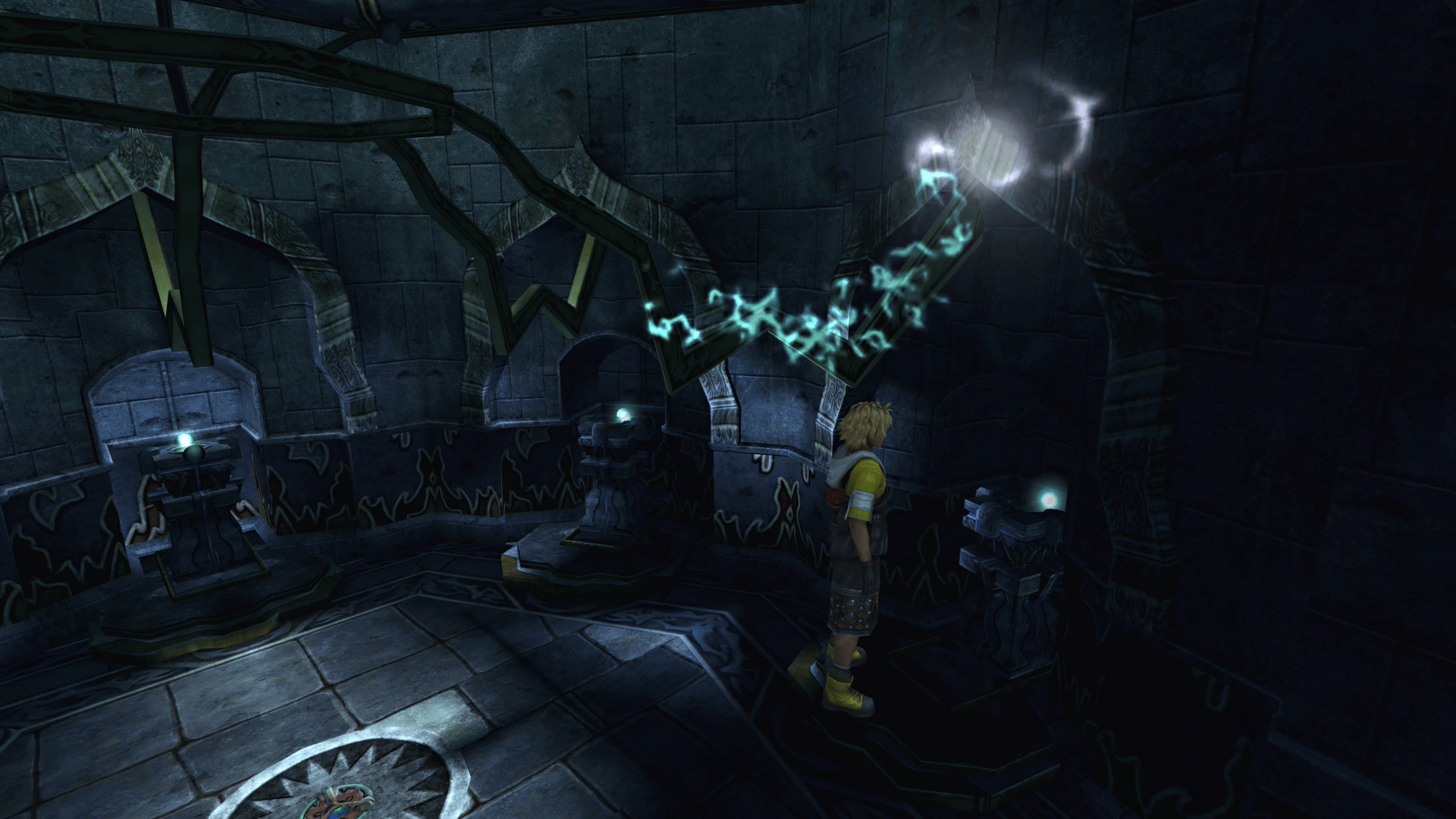 The stairwell that opens after pushing the pedestals