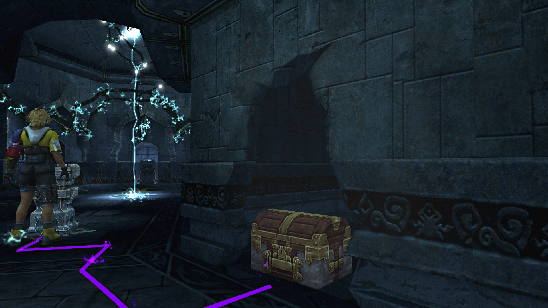 Inserting the Destruction Sphere into the pedestal that appears