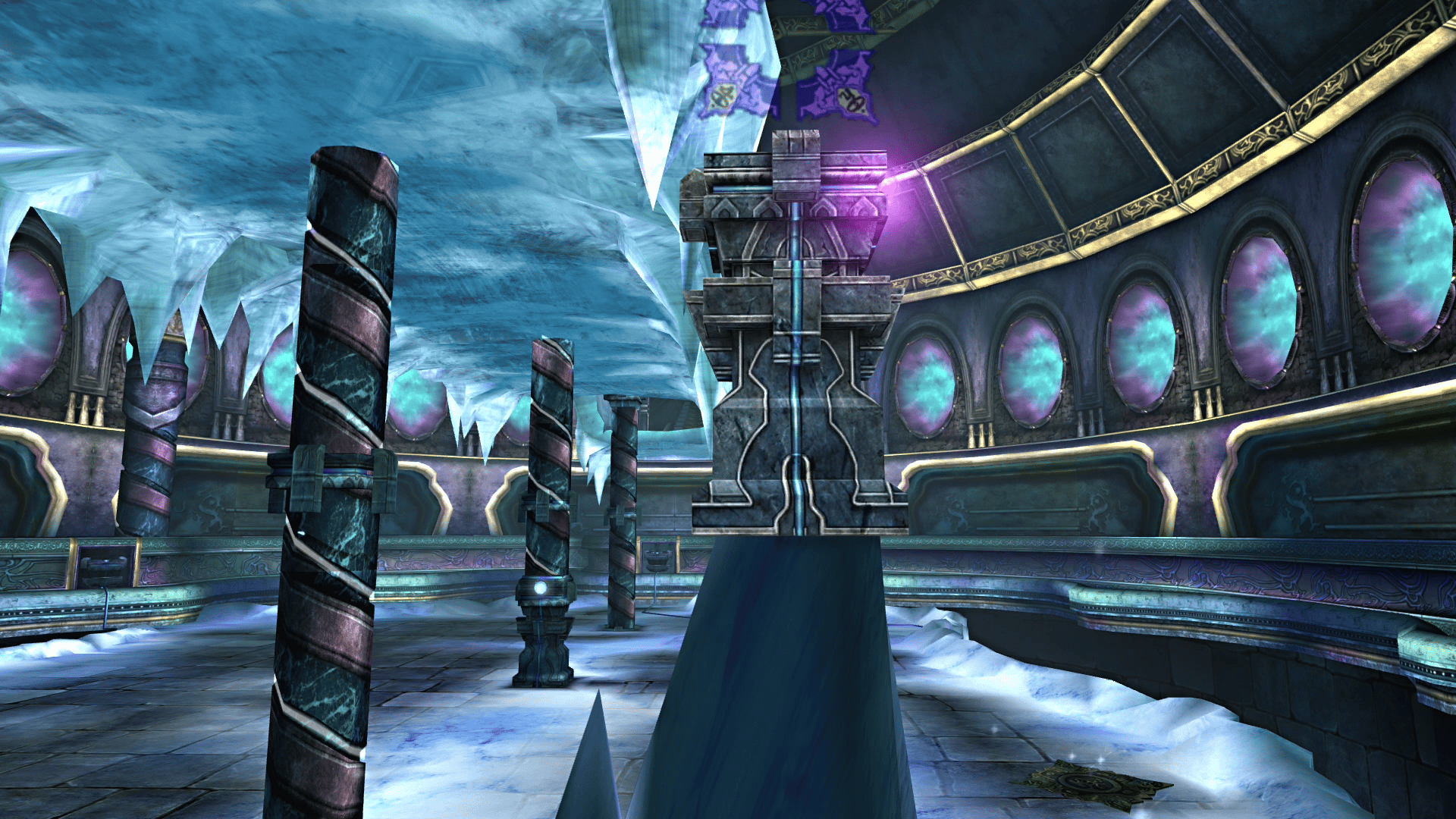 Pedestal after being pushed down the ice pathway