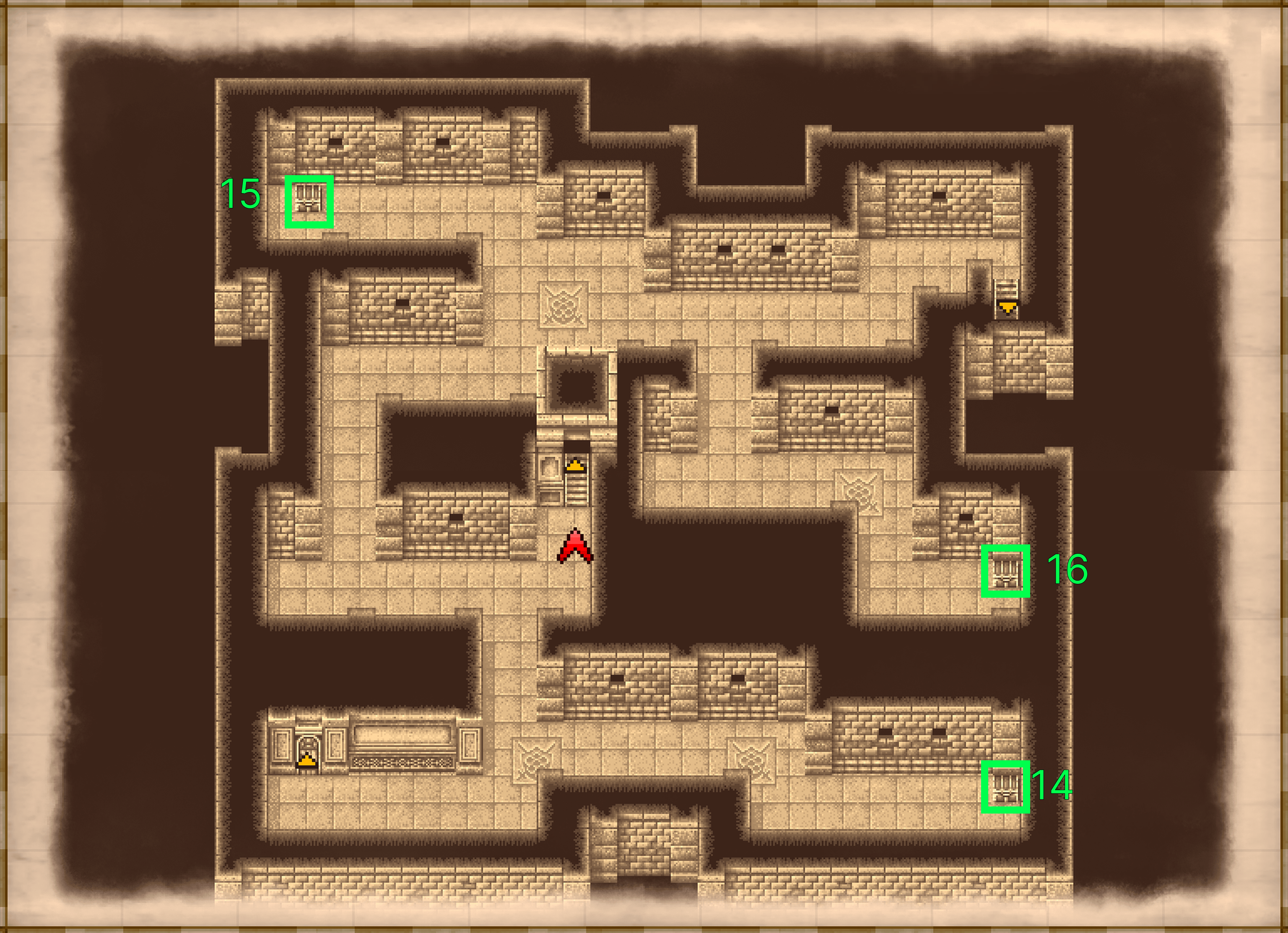 Castle Fynn B1 underground map with chest locations