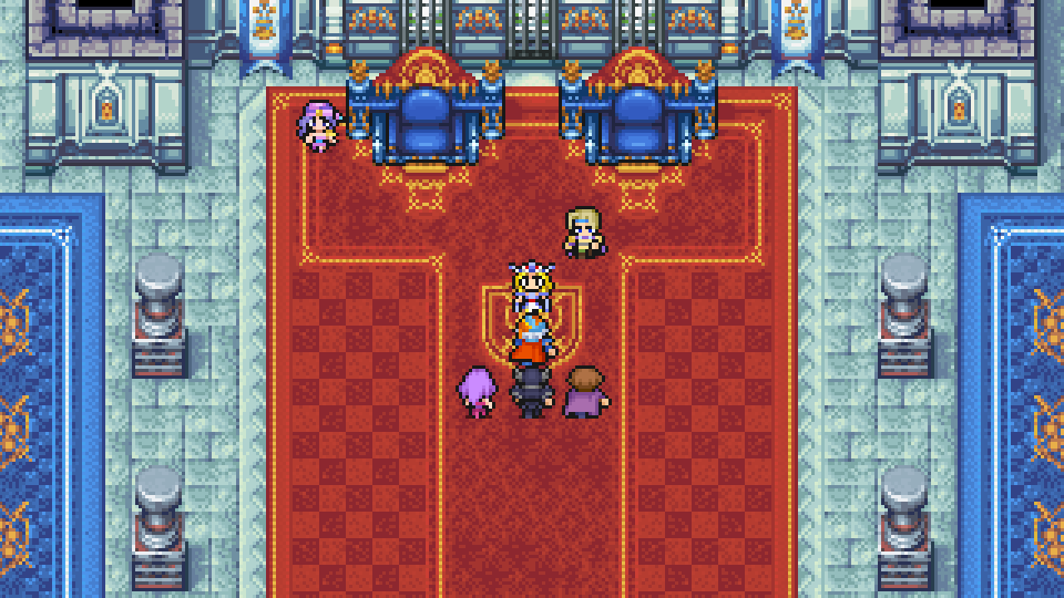 Hilda celebrating the rebellion's victory in the Castle Fynn throne room