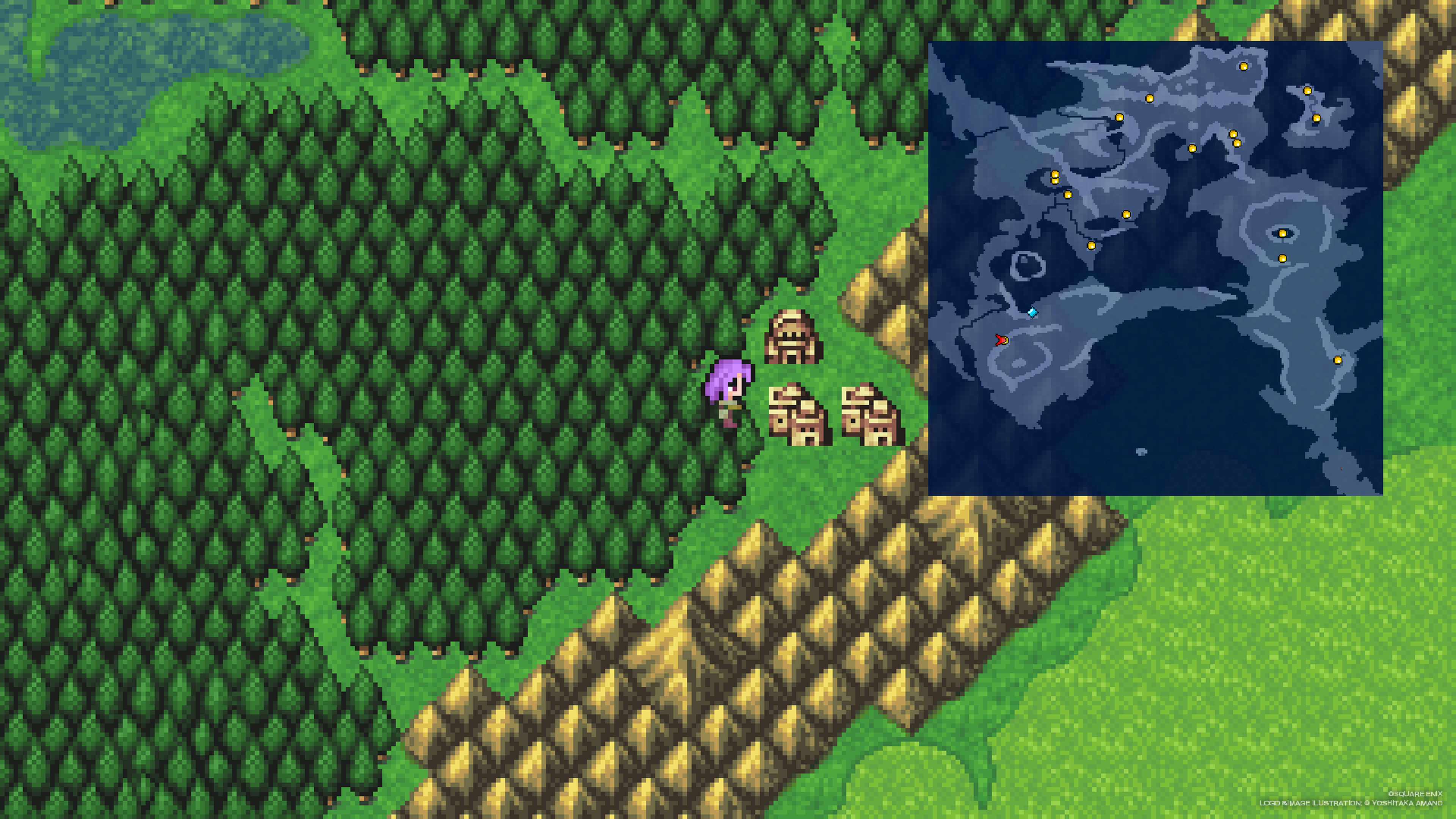 Approaching Mysidia from the overworld with world map inset