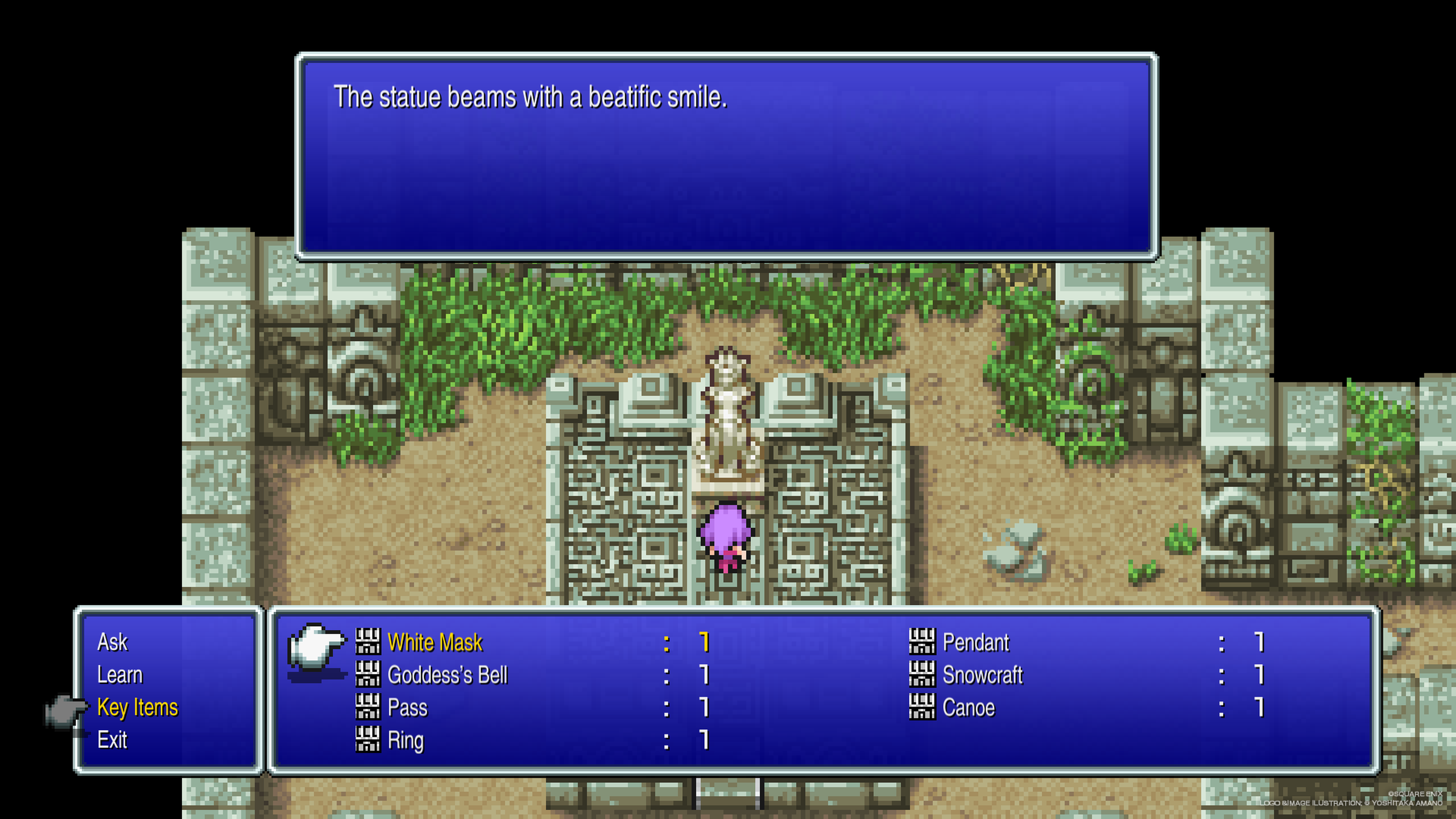 Placing the White Mask on the goddess statue in Mysidia