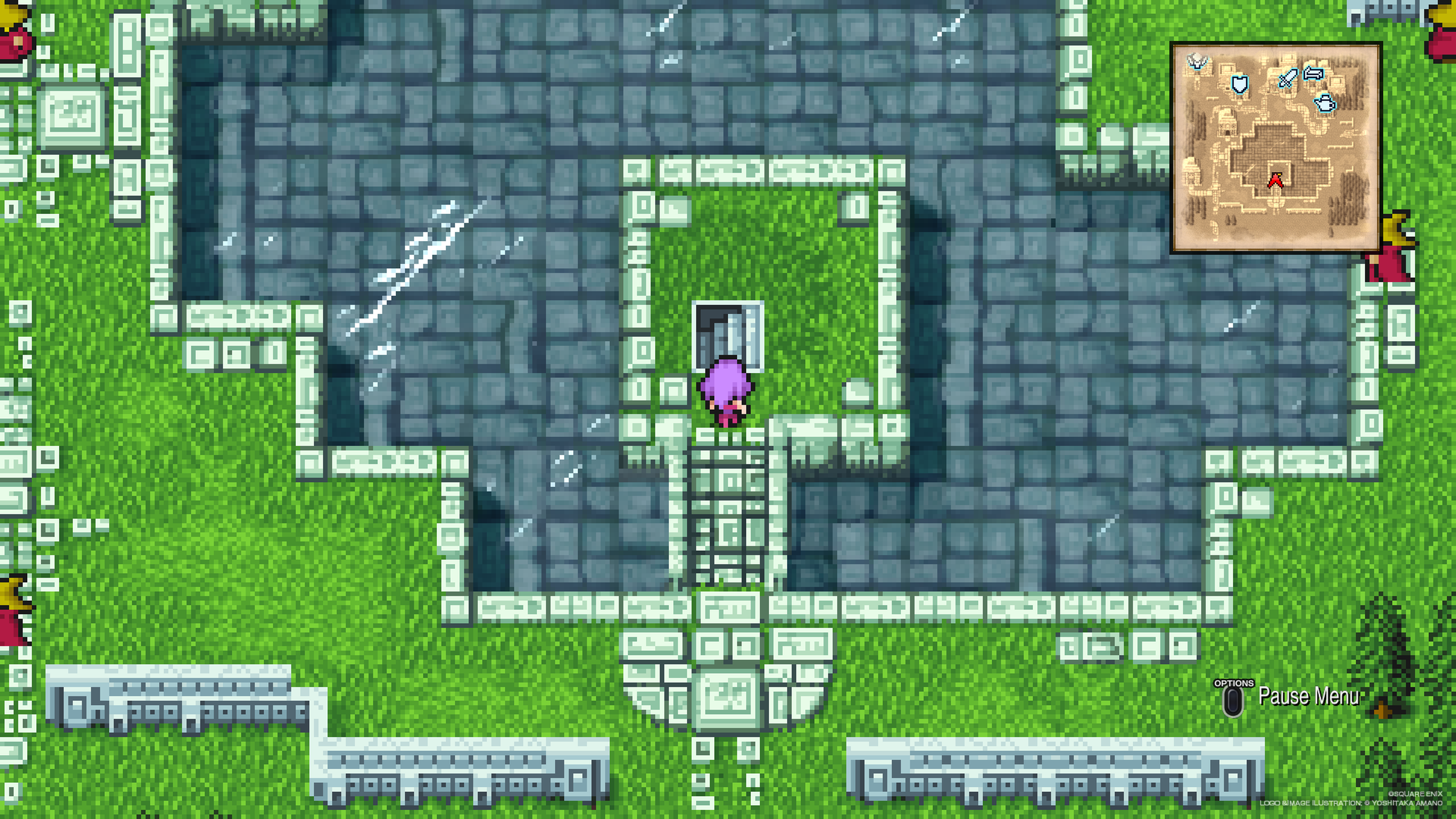 Stairs leading down from the pond in the center of Mysidia