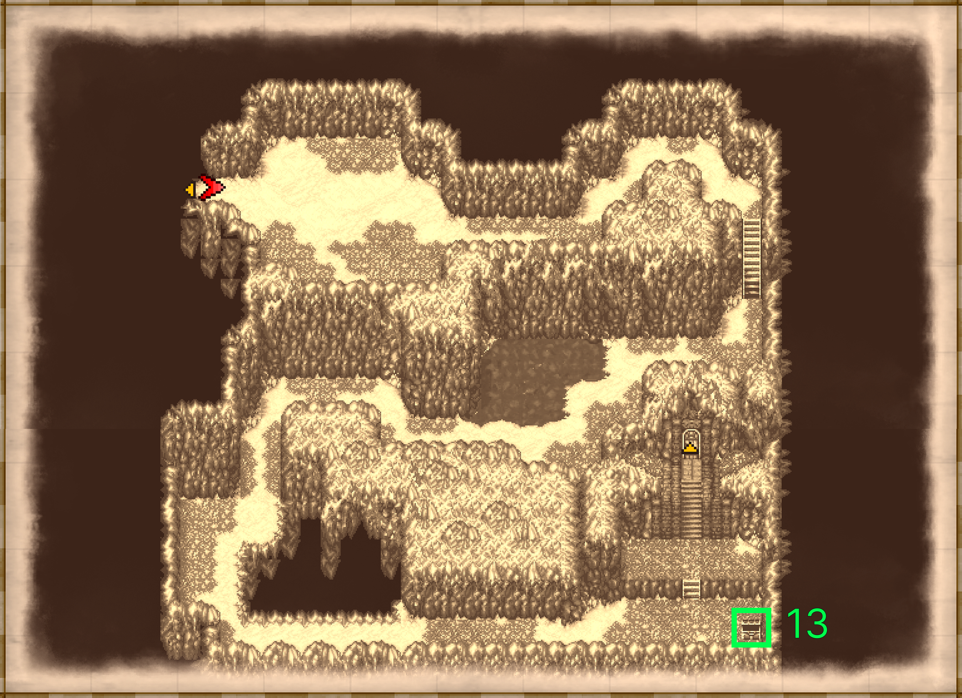 Snow Cavern B7 map with chest and boss locations