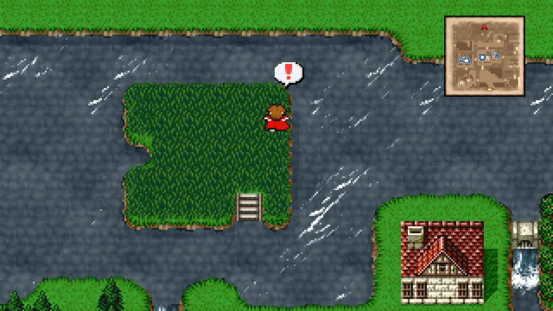 Finding the Black Garb hidden item on the grass island past the waterfall in Amur