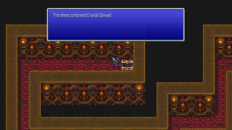 Crystal Gloves chest on the north end of Ancients' Maze west wall