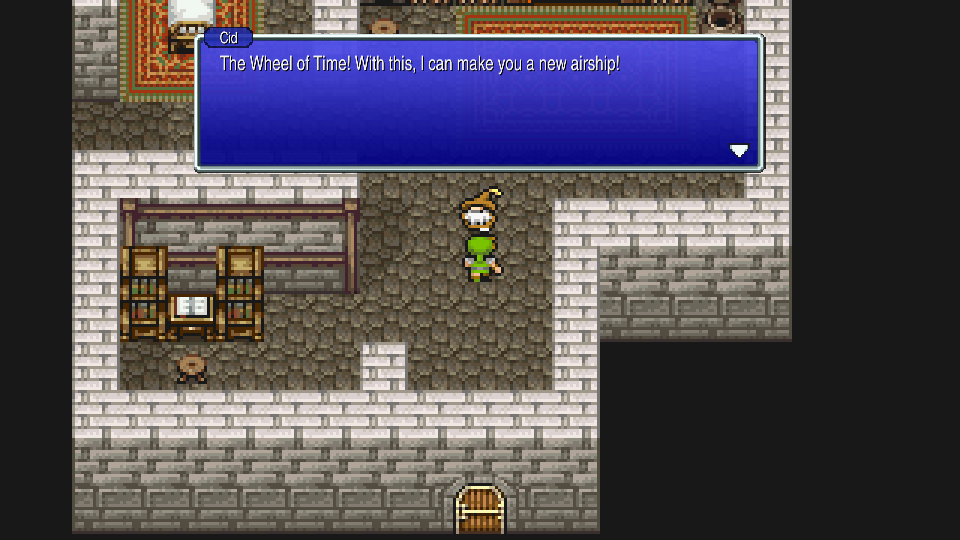 Speaking with Cid in his Canaan house to install the Wheel of Time