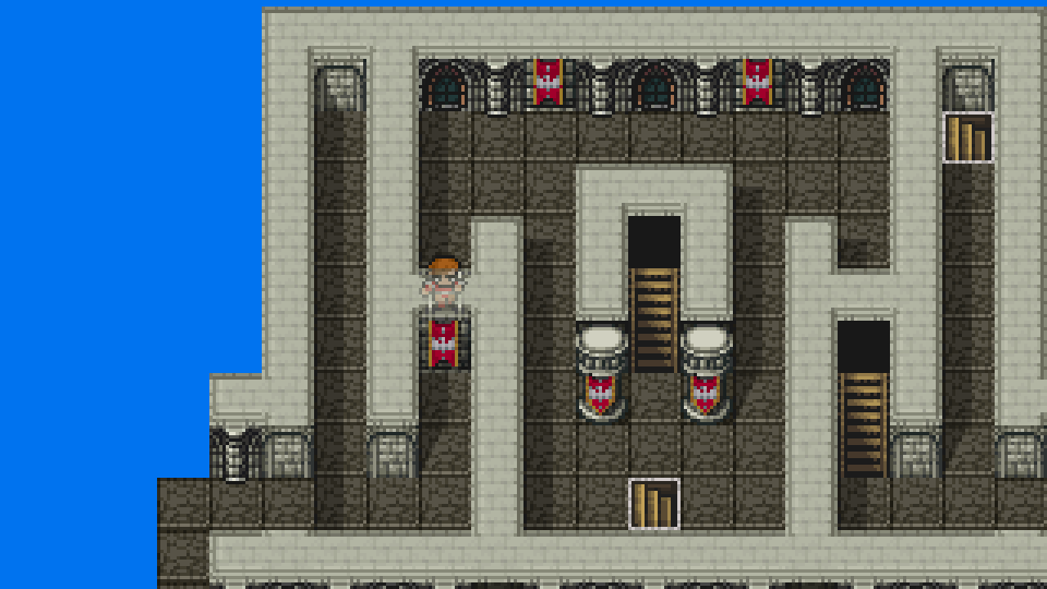 Hidden passage entrance behind a banner in Castle Sasune Main Castle 2F