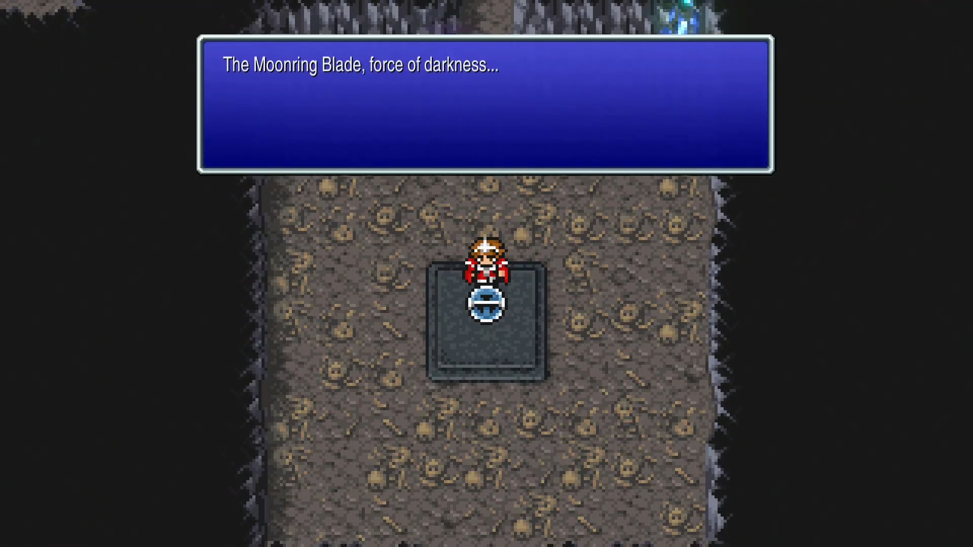 The Moonring Blade sitting on its altar in Eureka B4, guarded by Amon