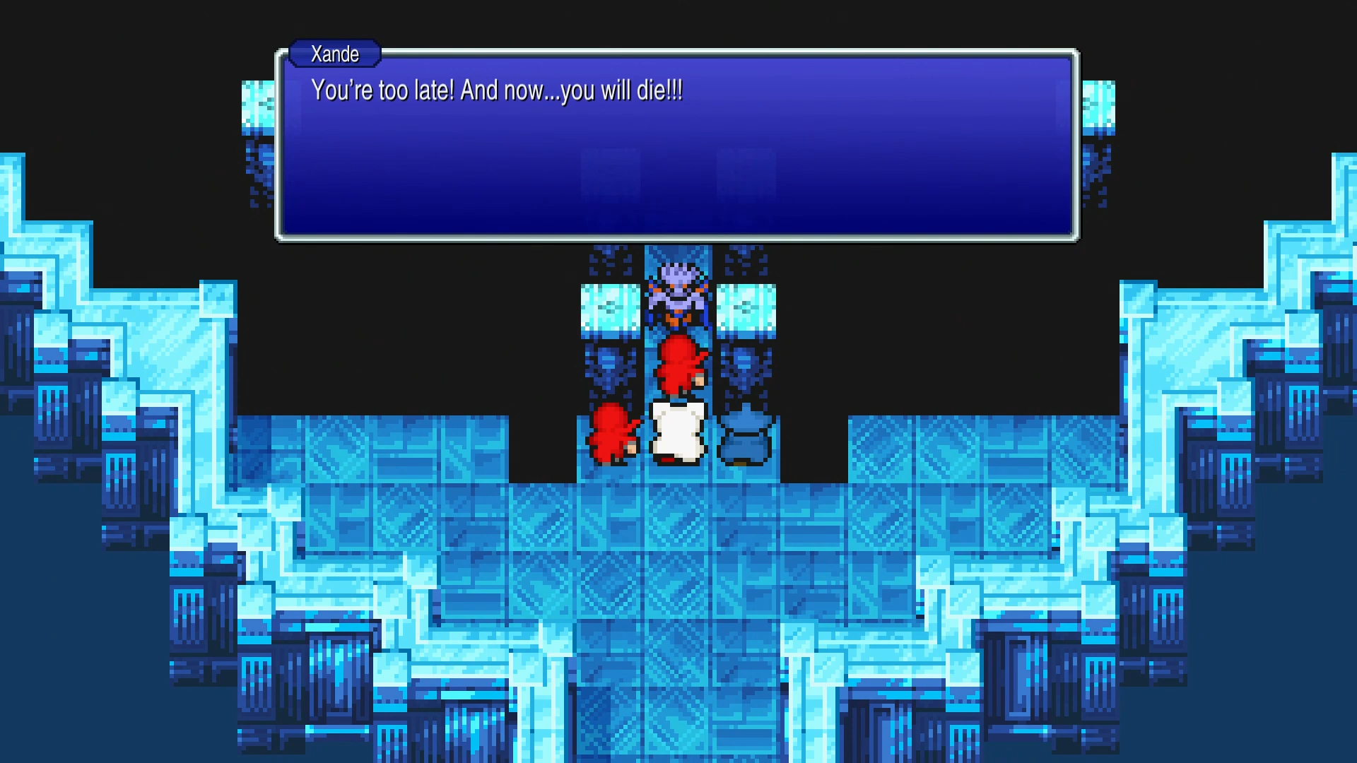 Xande confronts the party at the top of Crystal Tower 9F