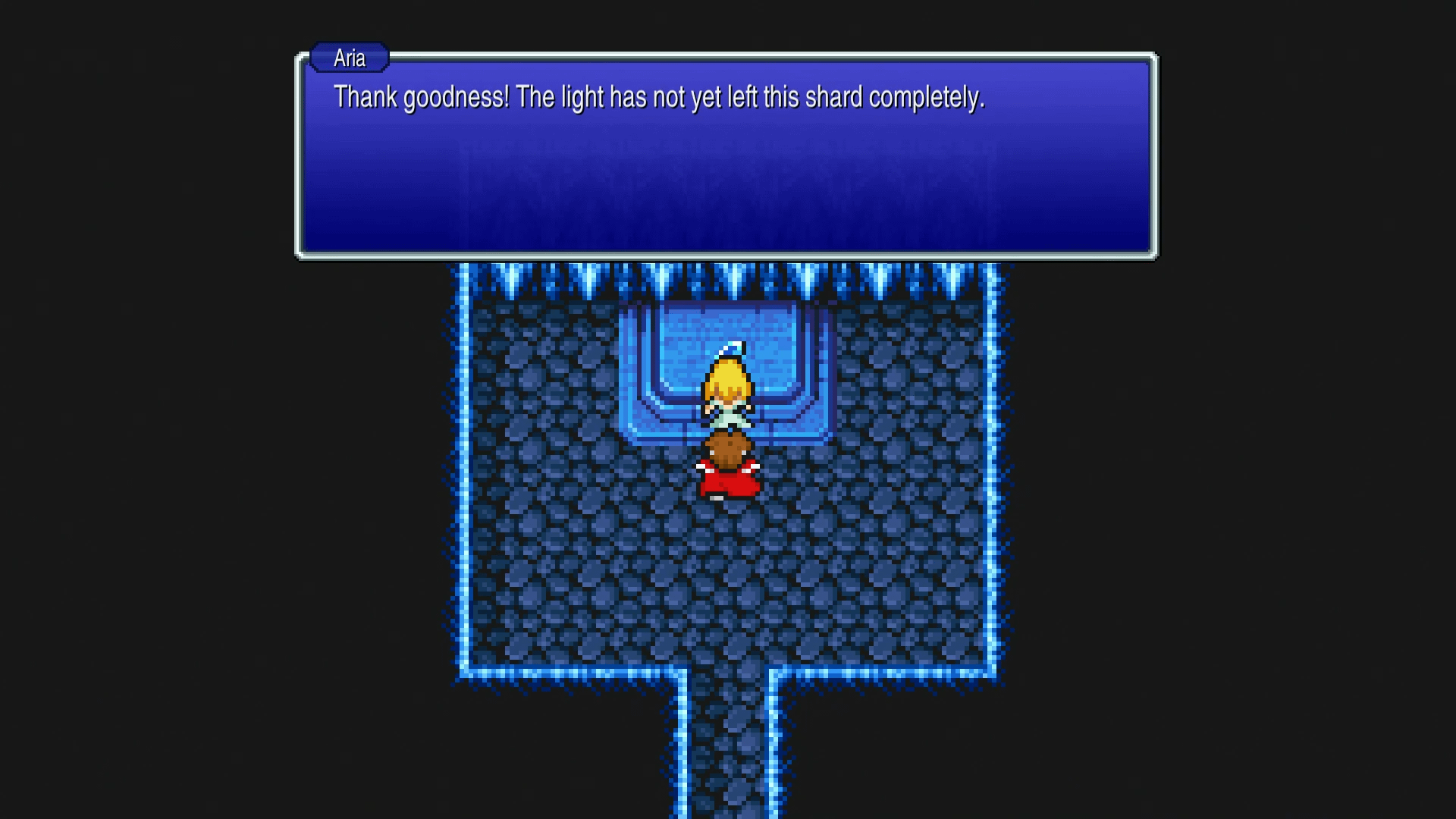 Aria and the party examining the Water Crystal shard on the Temple of Water 2F