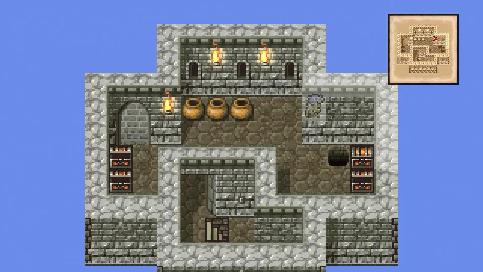East Tower 2F: push east of the third pot for the hidden Blood Lance chest.