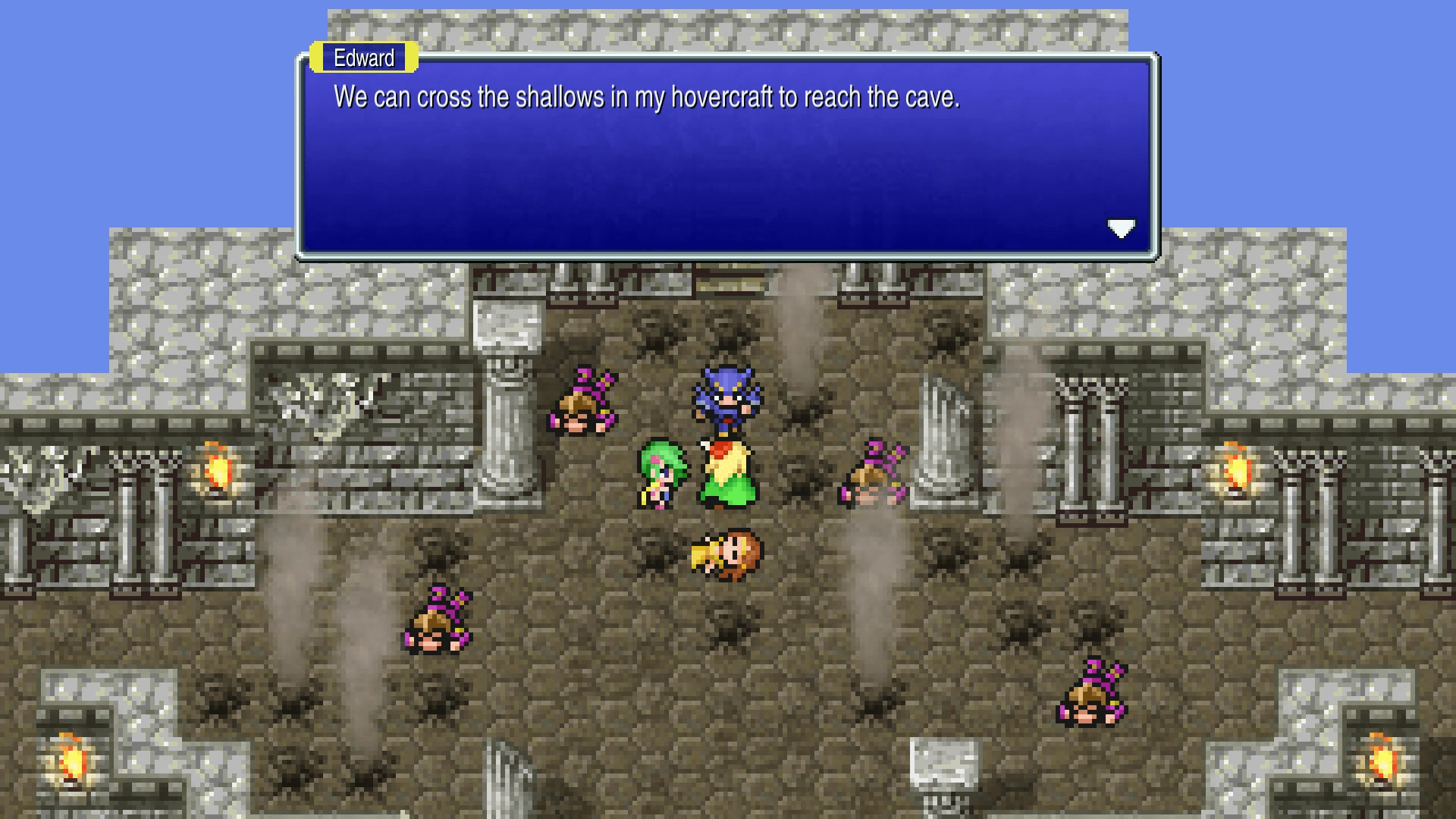 Edward and Cecil with the Hovercraft outside Damcyan Castle