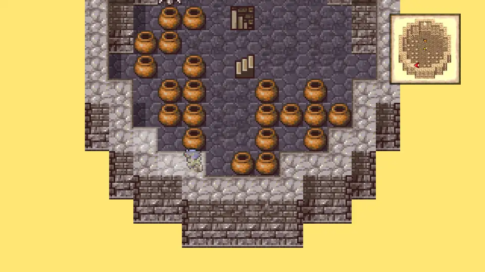East Tower 2F: push south then west into the pot wall.
