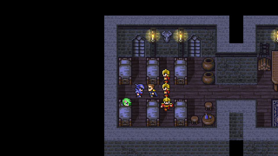 Baron soldiers confronting Cecil and the girl inside the Kaipo Inn