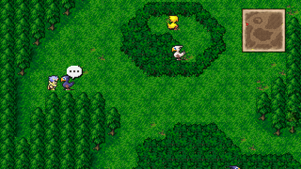 The Black Chocobo flies over water but lands only on forest tiles.