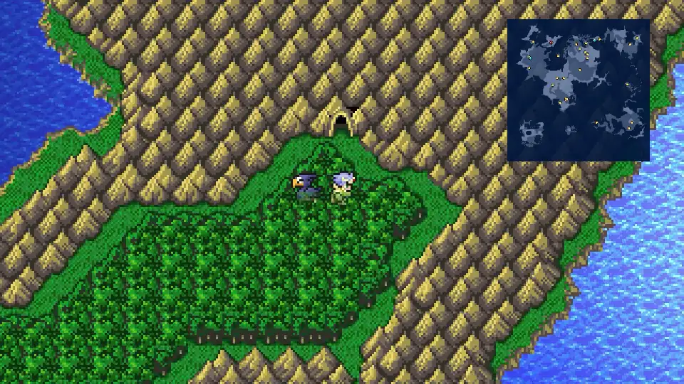 The Magnetic Cavern entrance, east of Chocobo Village through the mountains.