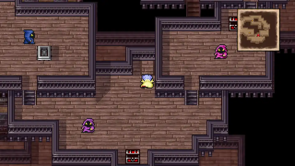 Step on the shadowed tile to teleport into the secret room.