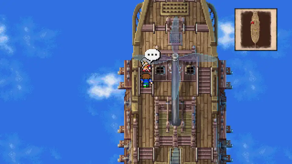 Cid on the airship's bridge during the first reveal