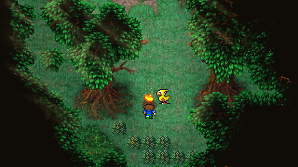 Bartz and Boko by a campfire on the plains east of Tycoon