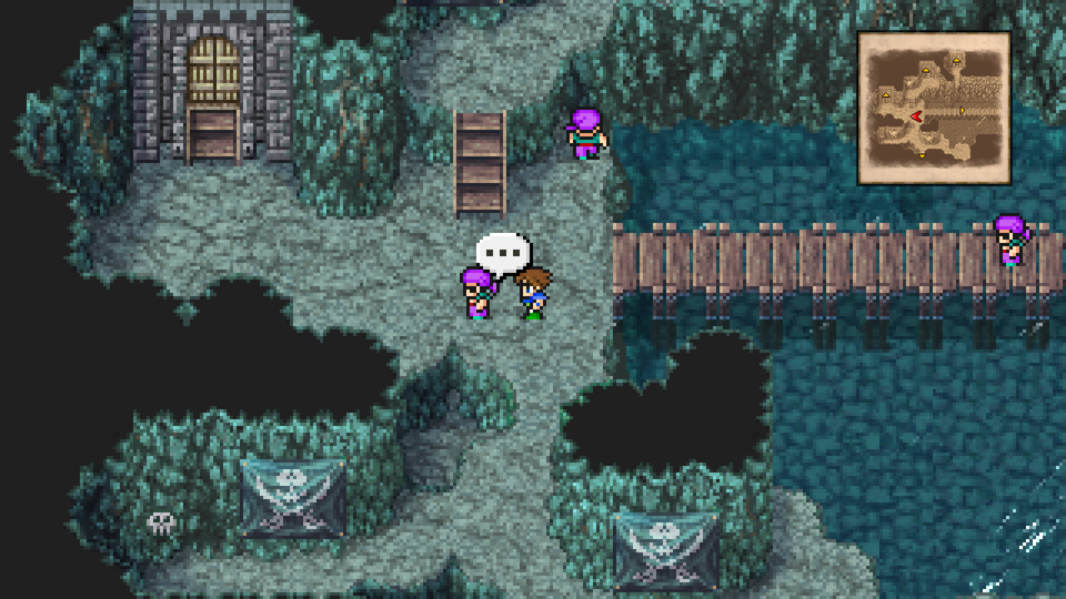 Talk to one of the pirates near the bridge to receive 8 Potions.